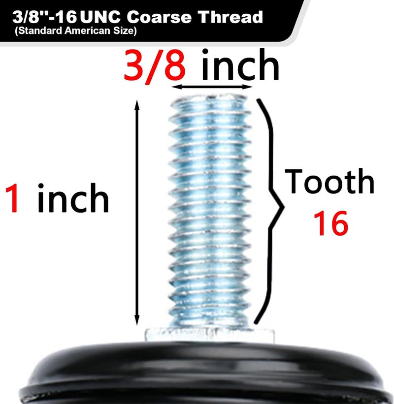YOOGAA 2" Stem Caster Wheels with Safety Dual Locking 600Lbs Heavy Duty Threaded Stem Casters No Noise Swivel Castors with Brakes 3/8"- 16 x 1 (Set of 4) - Image 3